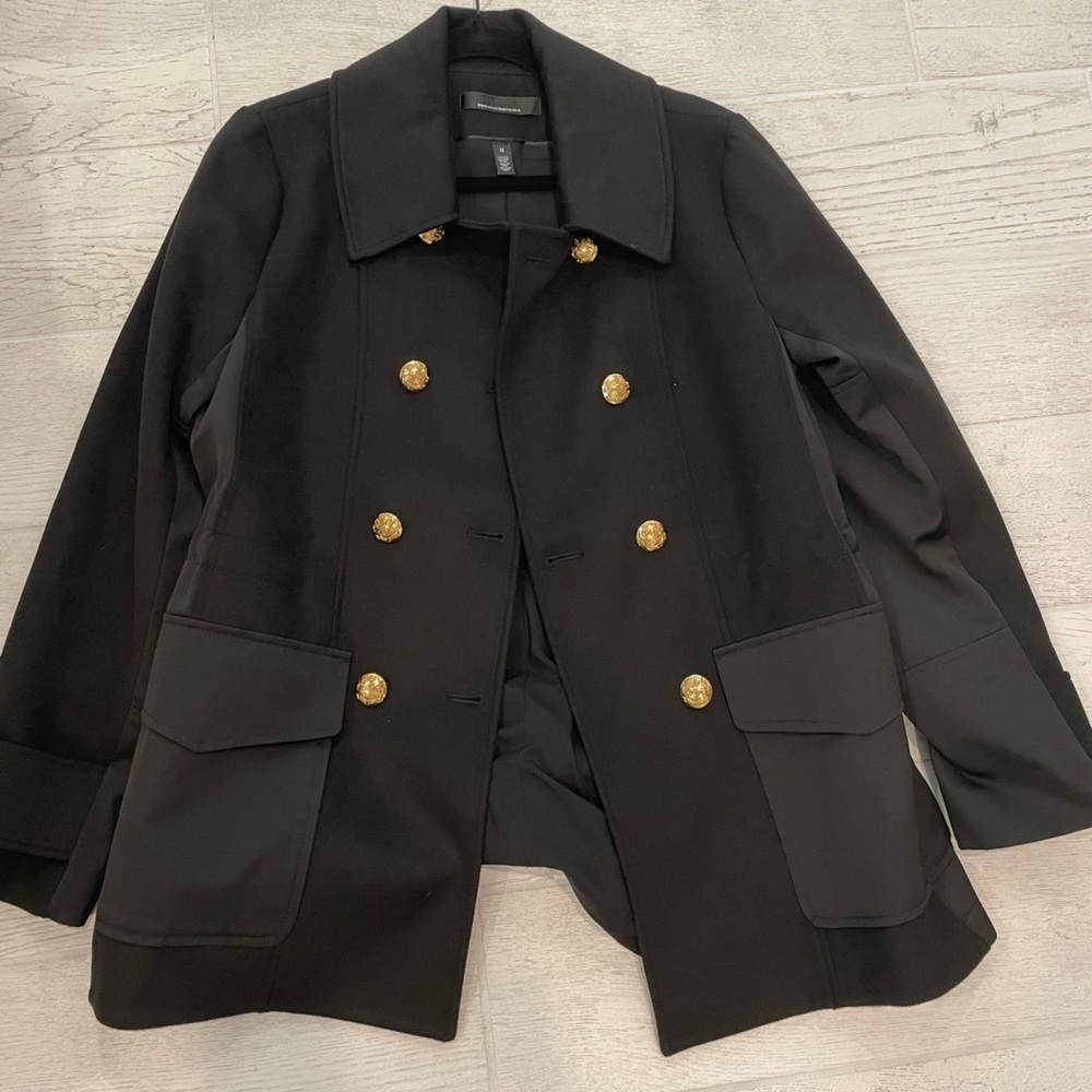 White House Black Market Black Pea Coat with Gold Buttons